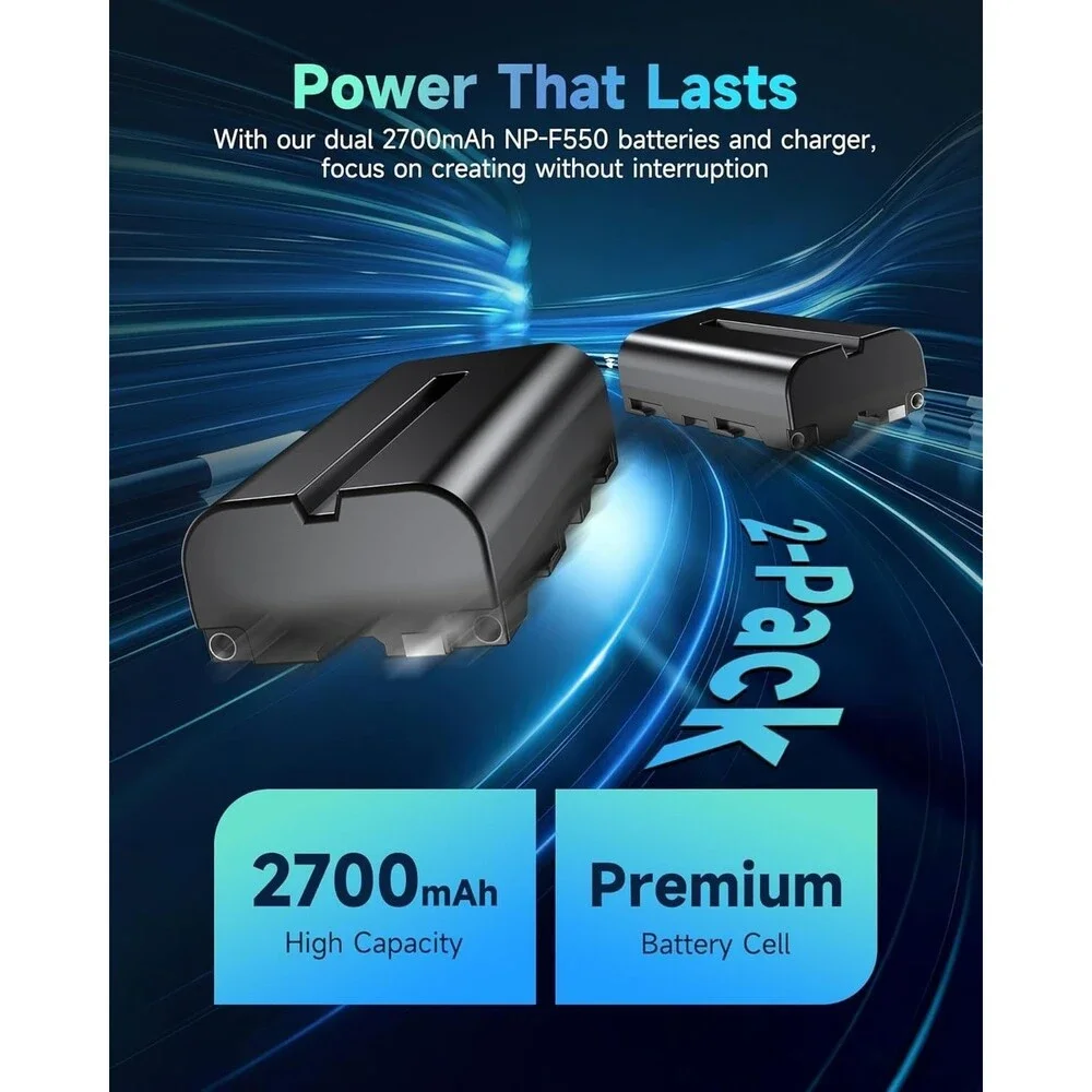 FirstPower NP-F550 Battery 2-Pack and USB Dual Slot Charger Compatible with Sony